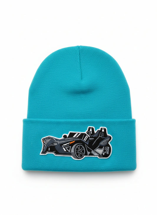 Three Wheel Nation Aqua beanie with Black Slingshot