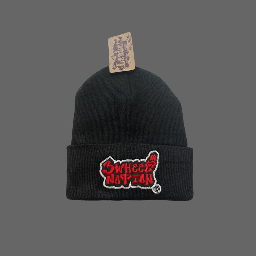 Three Wheel Nation beanie Black with Red Logo