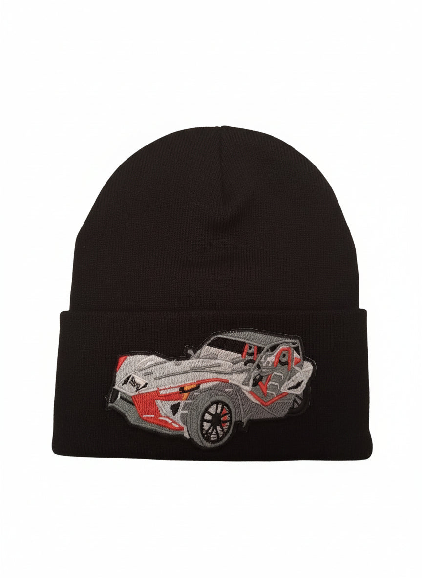 Three Wheel Nation Custom Black Beanie with Grey/Red SlingShot