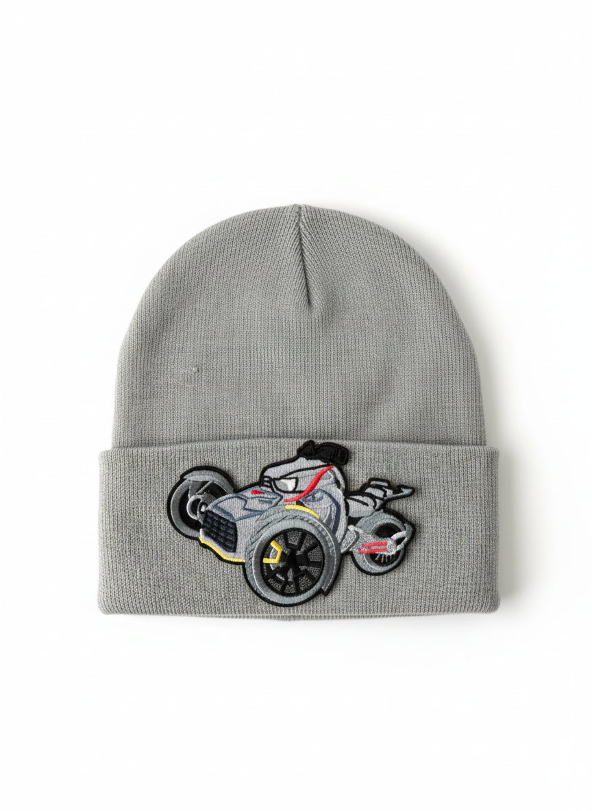 Three Wheel Nation beanie Gray with Ryker (Red)