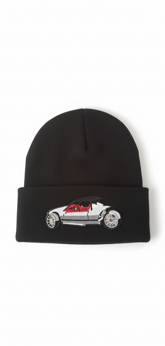 Three Wheel Nation beanie black with Vanderhall (White & Red Trim)
