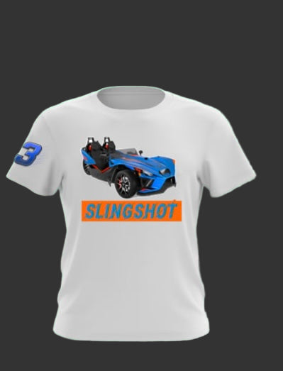 Slingshot Tee Shirts ( White Shirt with Blue Slingshot)