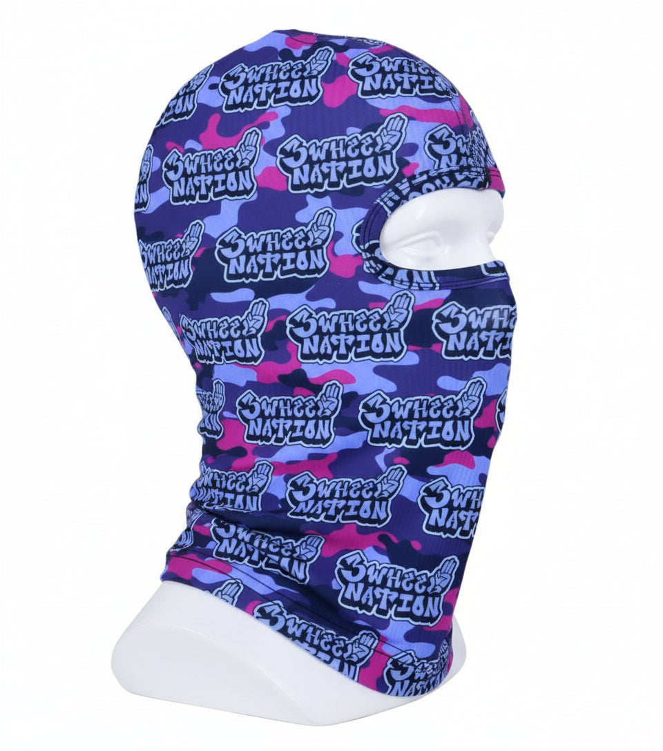 Three Wheel Nation Motorcycle UV Protector Mask (PURPLE,PINK & SILVER)