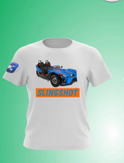 Slingshot Tee Shirts ( White Shirt with Blue Slingshot)