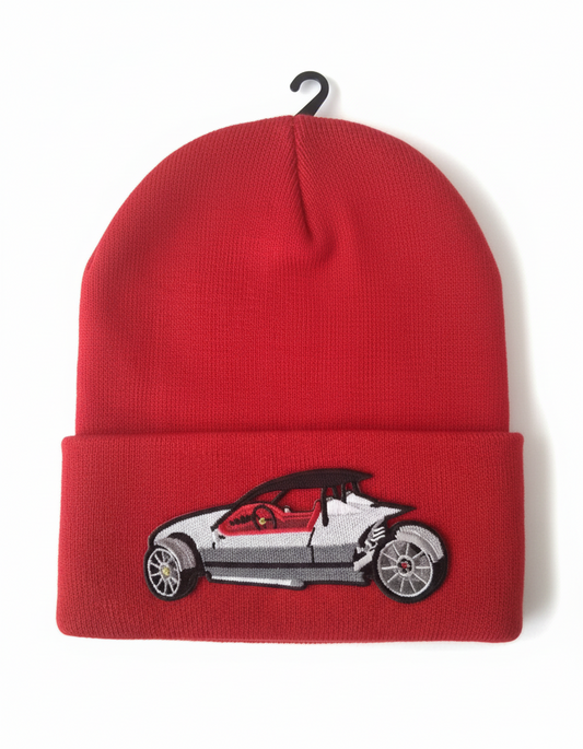 Three Wheel Nation beanie Red with Vanderhall (White & Red)