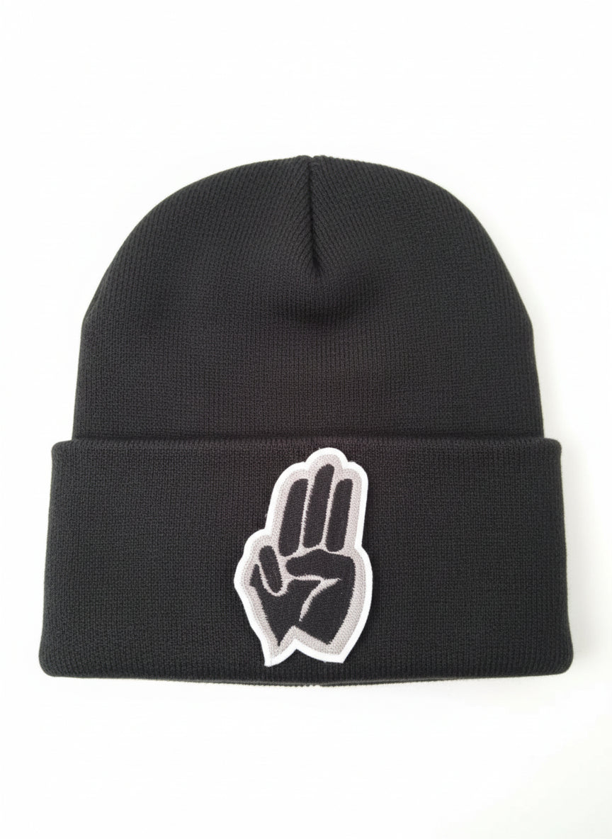 Three Wheel Nation Custom Black Beanie with Black Fingers