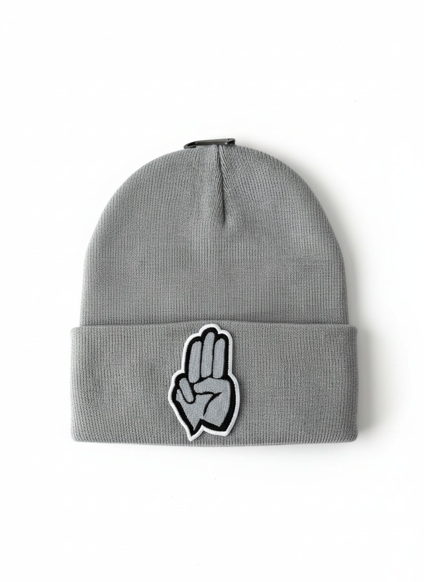 Three Wheel Nation beanie Grey with Gray Fingers