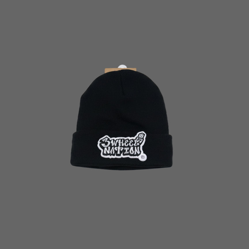 Three Wheel Nation Custom Black Beanie Silver Logo
