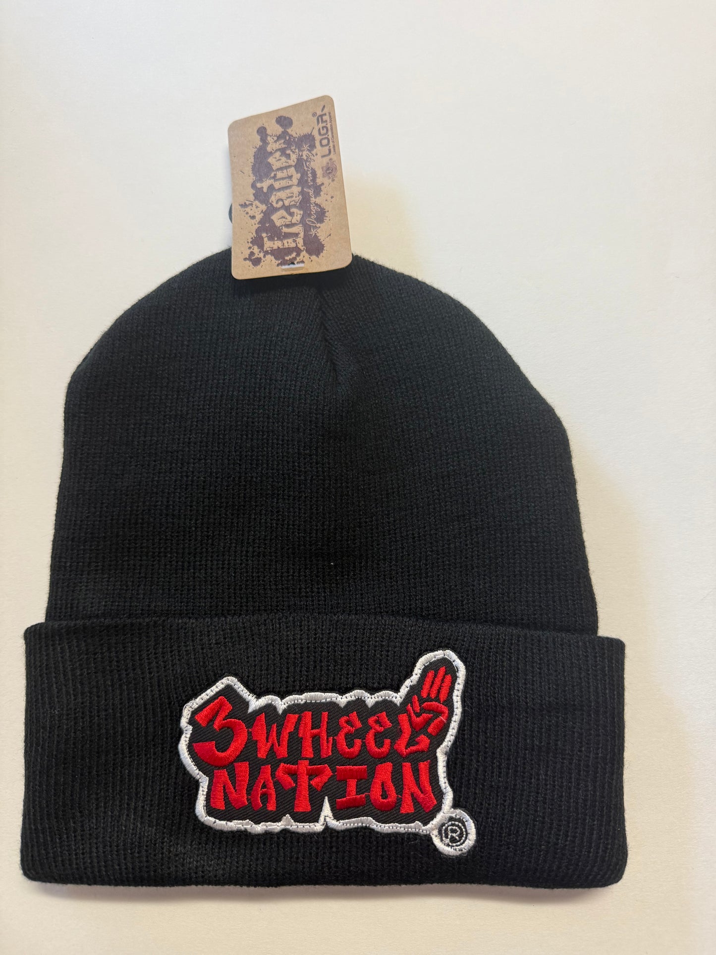 Three Wheel Nation beanie Black with Red Logo