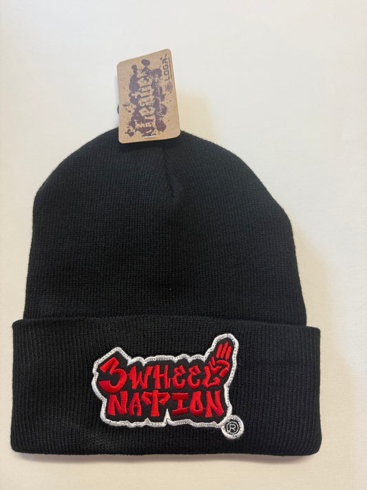 Three Wheel Nation beanie Black with Red Logo