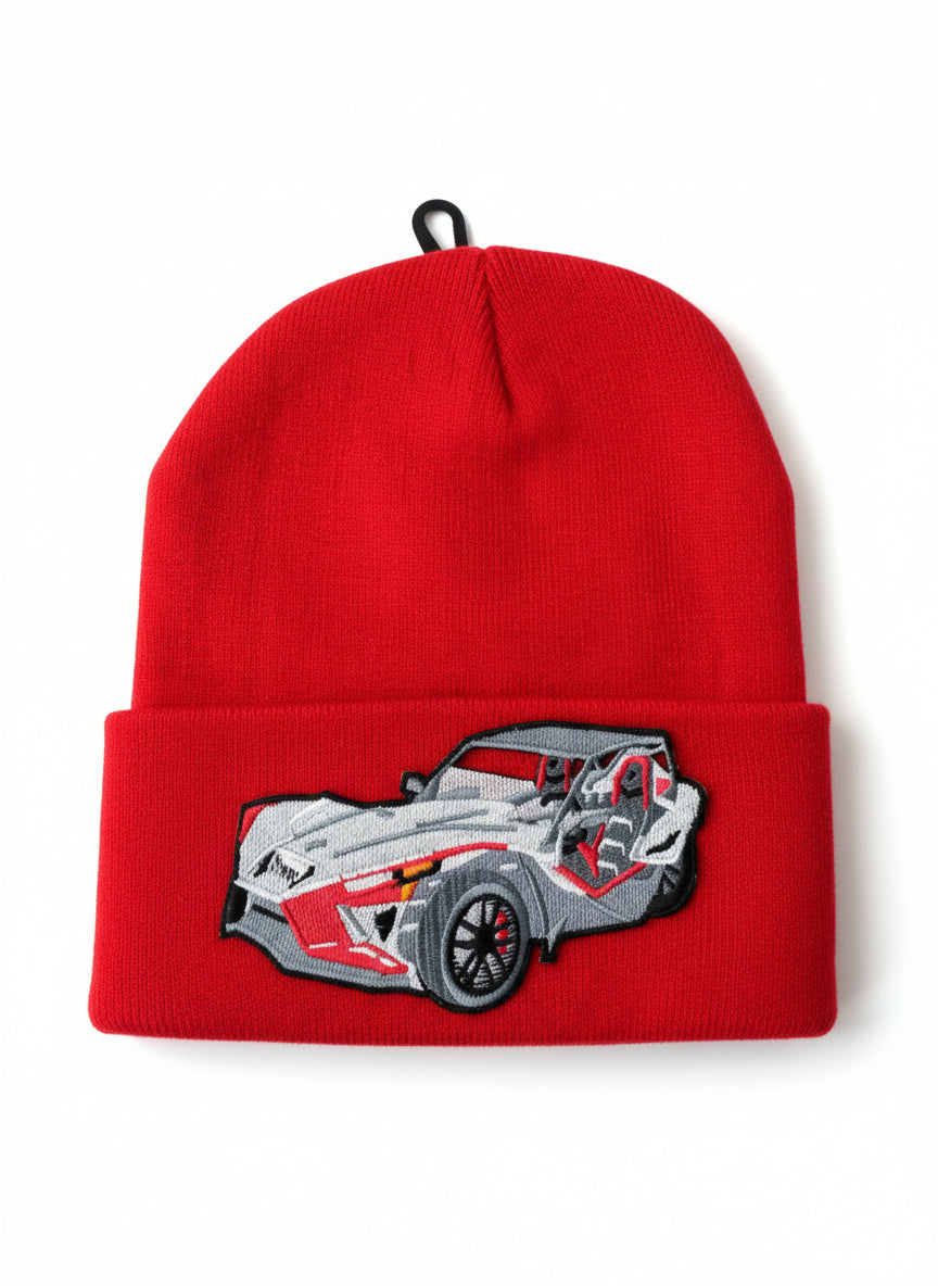 Three Wheel Nation beanie Red with Grey Slingshot