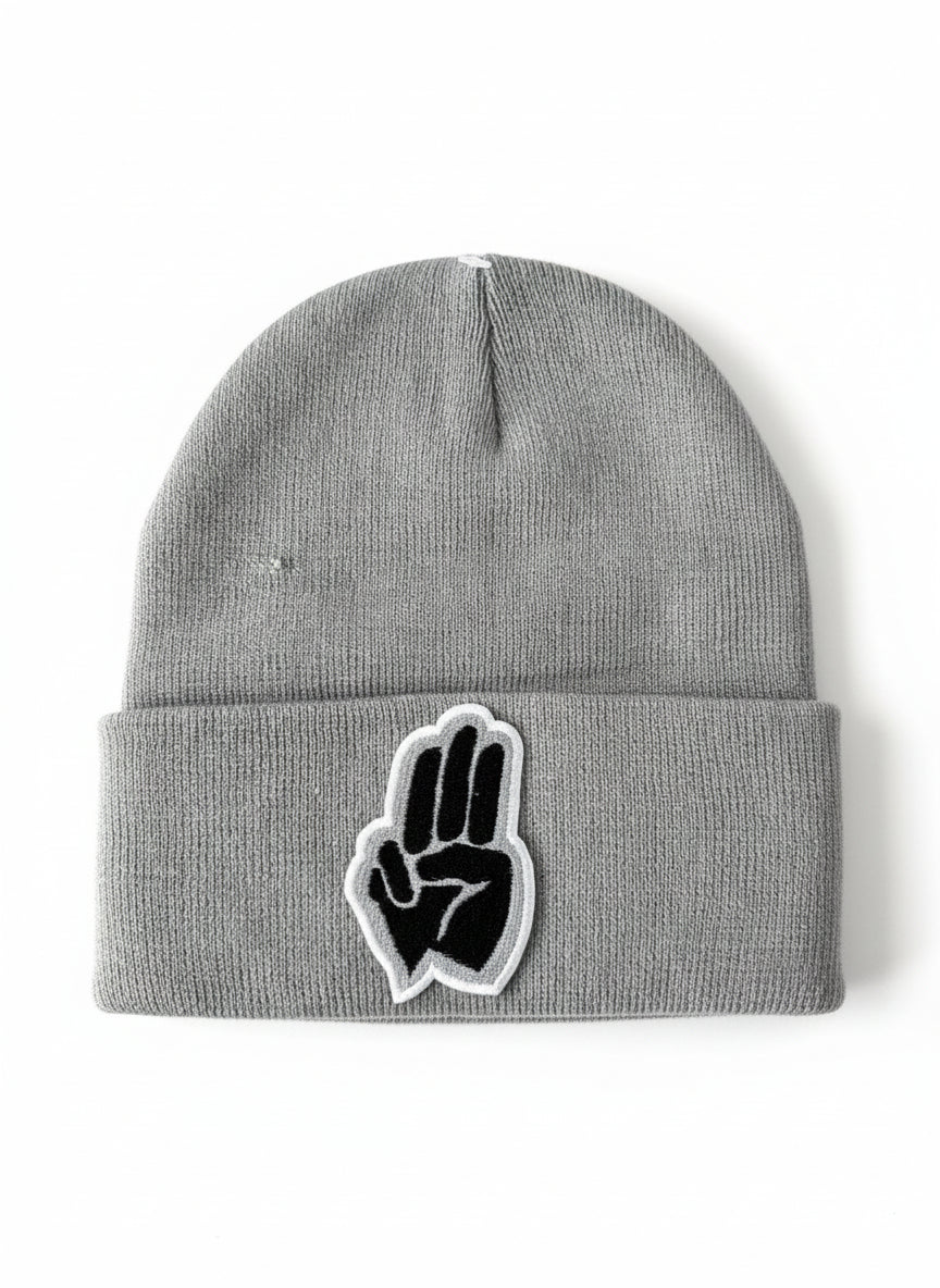 Three Wheel Nation beanie Gray with Black Fingers