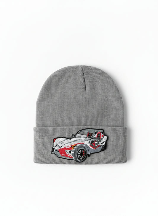 Three Wheel Nation beanie With Slingshot Red trim