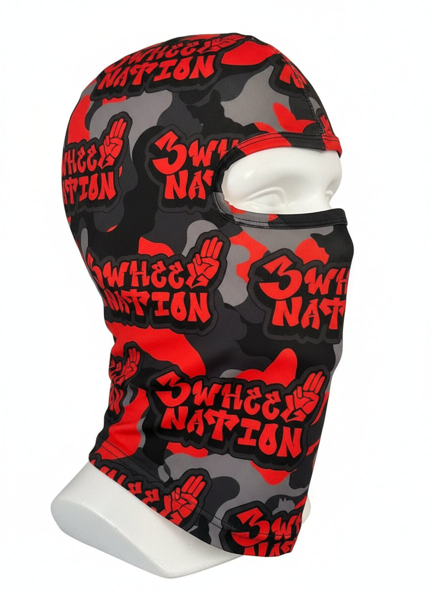 Three Wheel Nation Motorcycle UV Protector Mask Red and Black