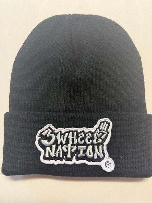 Three Wheel Nation Custom Black Beanie Silver Logo