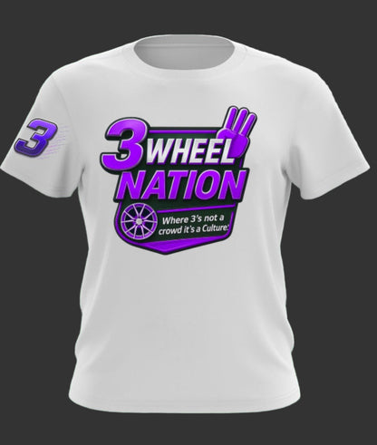 3 Wheel Nation Custom Unity Tee Shirt (White & Purple)