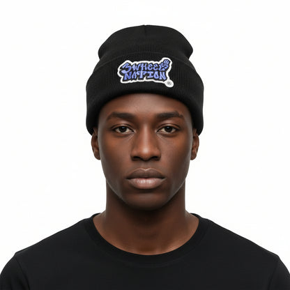 Three Wheel Nation Custom Black Beanie lilac Logo