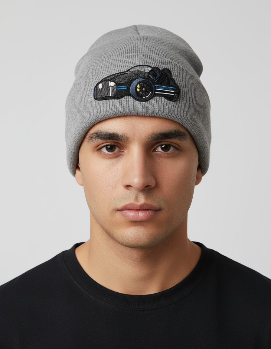 Three Wheel Nation beanie Gray with Vanderhall (Blue Trim)