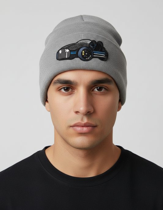 Three Wheel Nation beanie Gray with Vanderhall (Blue Trim)