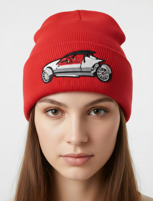 Three Wheel Nation beanie Red with Vanderhall (White & Red)