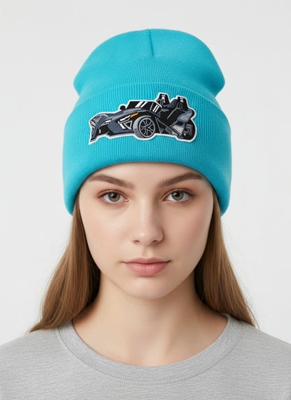 Three Wheel Nation Aqua beanie with Black Slingshot