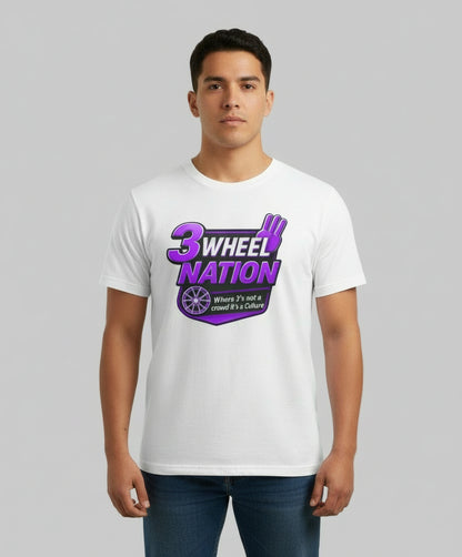 3 Wheel Nation Custom Unity Tee Shirt (White & Purple)
