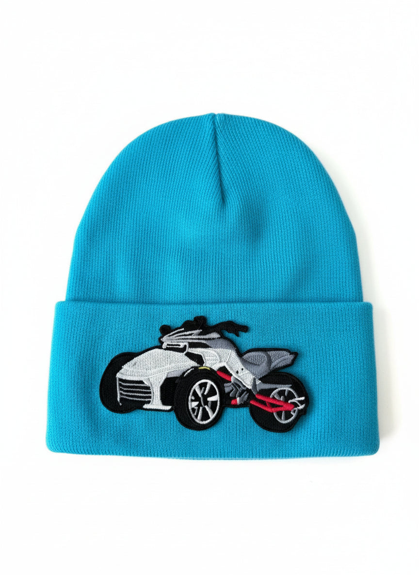 Three Wheel Nation beanie Aqua with White Spyder