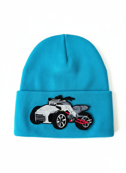 Three Wheel Nation beanie Aqua with White Spyder