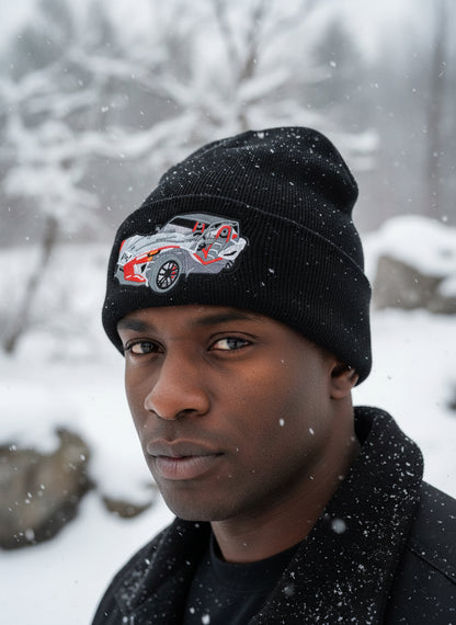 Three Wheel Nation Custom Black Beanie with Grey/Red SlingShot