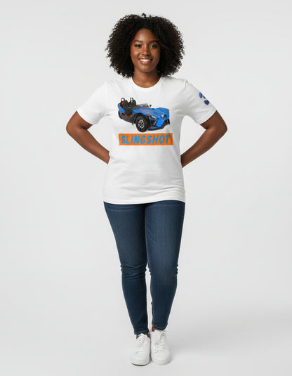 Slingshot Tee Shirts ( White Shirt with Blue Slingshot)