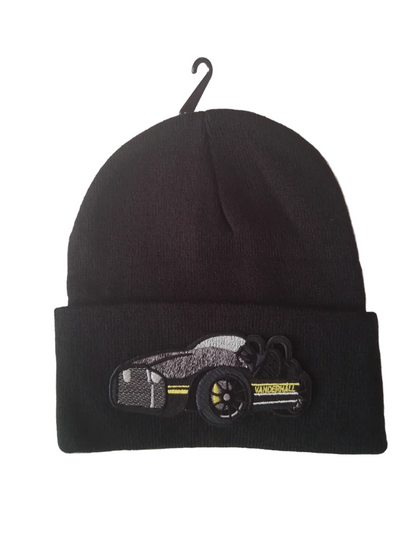 Three Wheel Nation beanie Black Vanderhall with (Yellow trim)