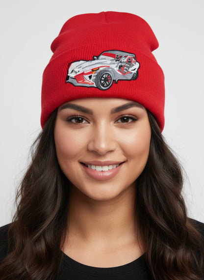 Three Wheel Nation beanie Red with Grey Slingshot