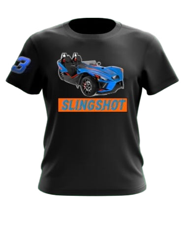 Slingshot Tee Shirts ( Black Shirt Blue Slingshot)