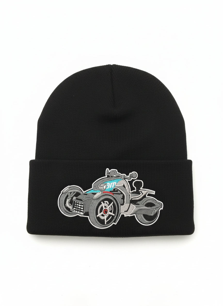 Three Wheel Nation Custom Black Beanie with Ryker/Blue