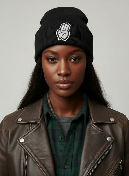 Three Wheel Nation Custom Black Beanie with Grey Fingers