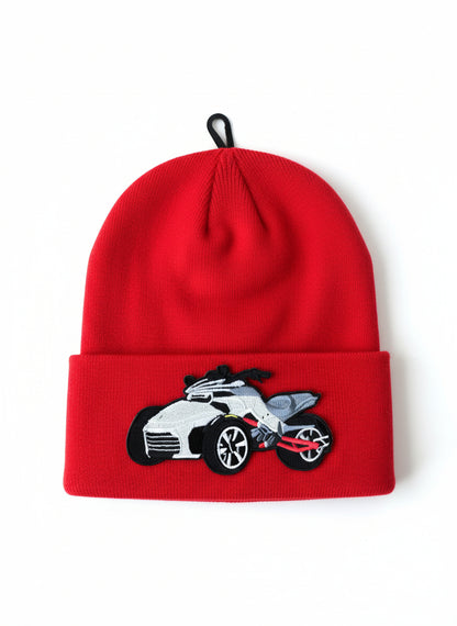 Three Wheel Nation Custom Red Beanie with Spyder/White