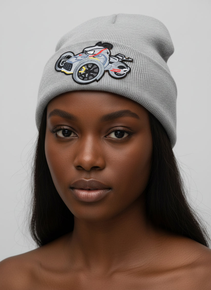 Three Wheel Nation beanie Gray with Ryker (Red)