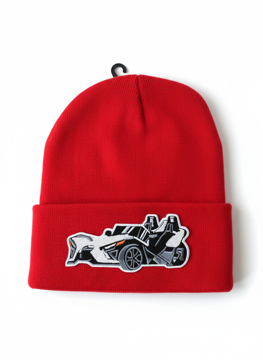 Three Wheel Nation beanie Red with White Slingshot
