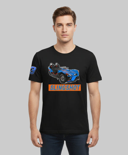 Slingshot Tee Shirts ( Black Shirt Blue Slingshot)