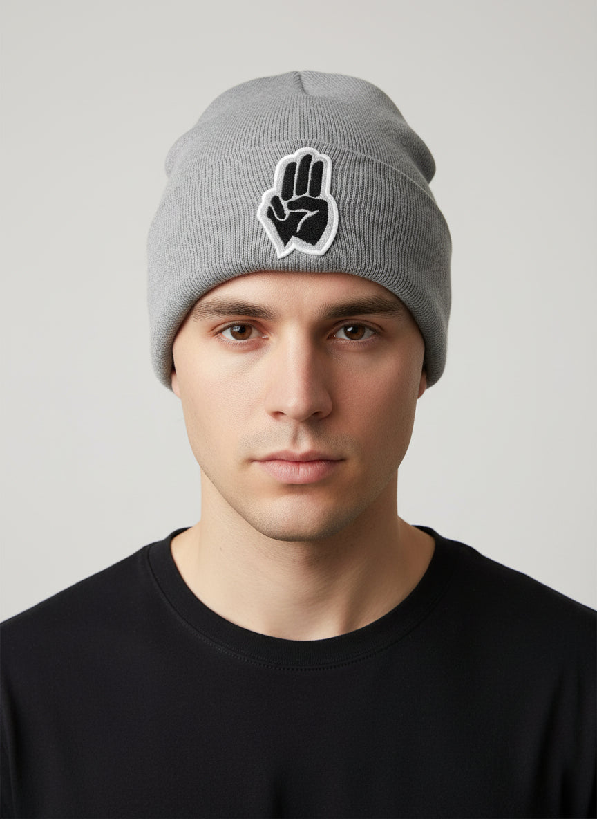 Three Wheel Nation beanie Gray with Black Fingers