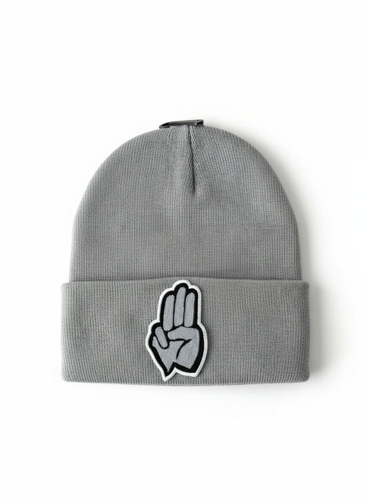 Three Wheel Nation beanie Grey with Gray Fingers