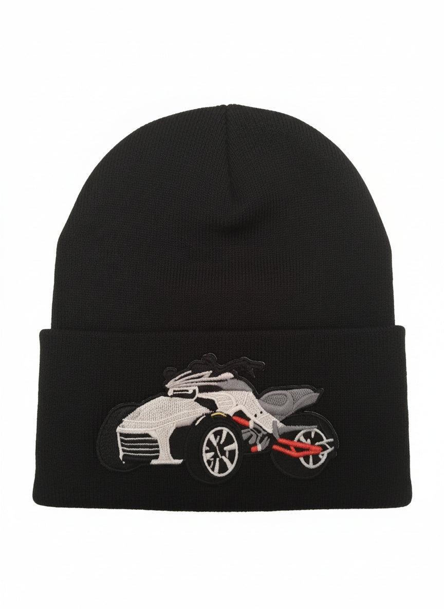 Three Wheel Nation Custom Black Beanie with Spyder/White