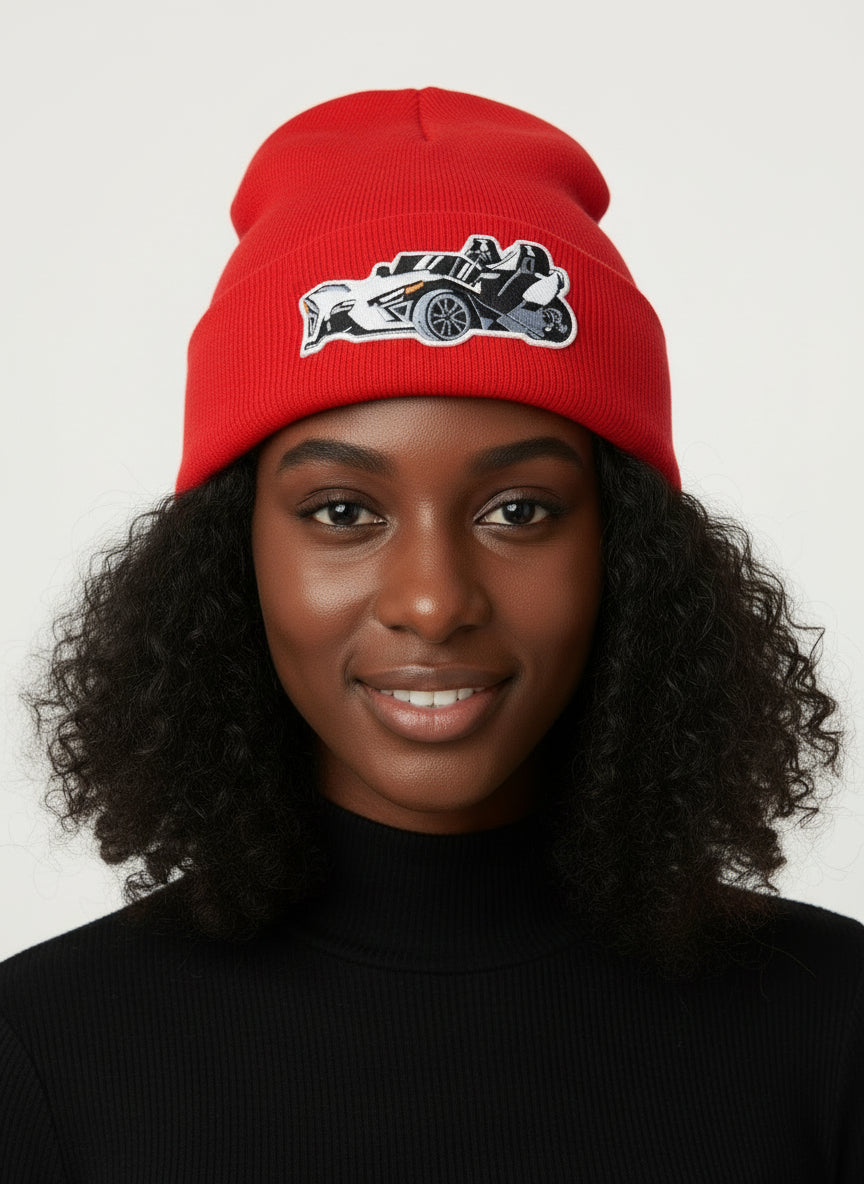 Three Wheel Nation beanie Red with White Slingshot