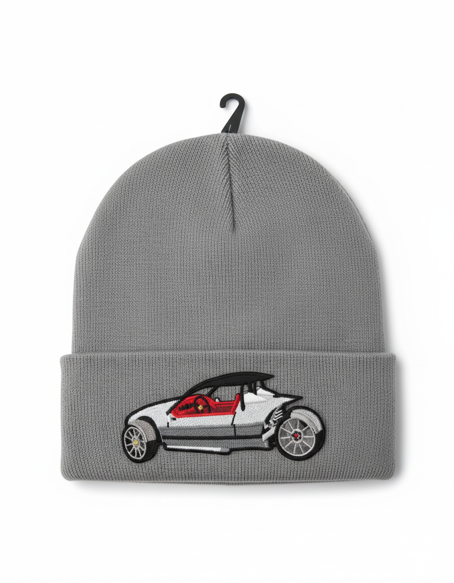 Three Wheel Nation beanie Gray with Vanderhall (White/Red)