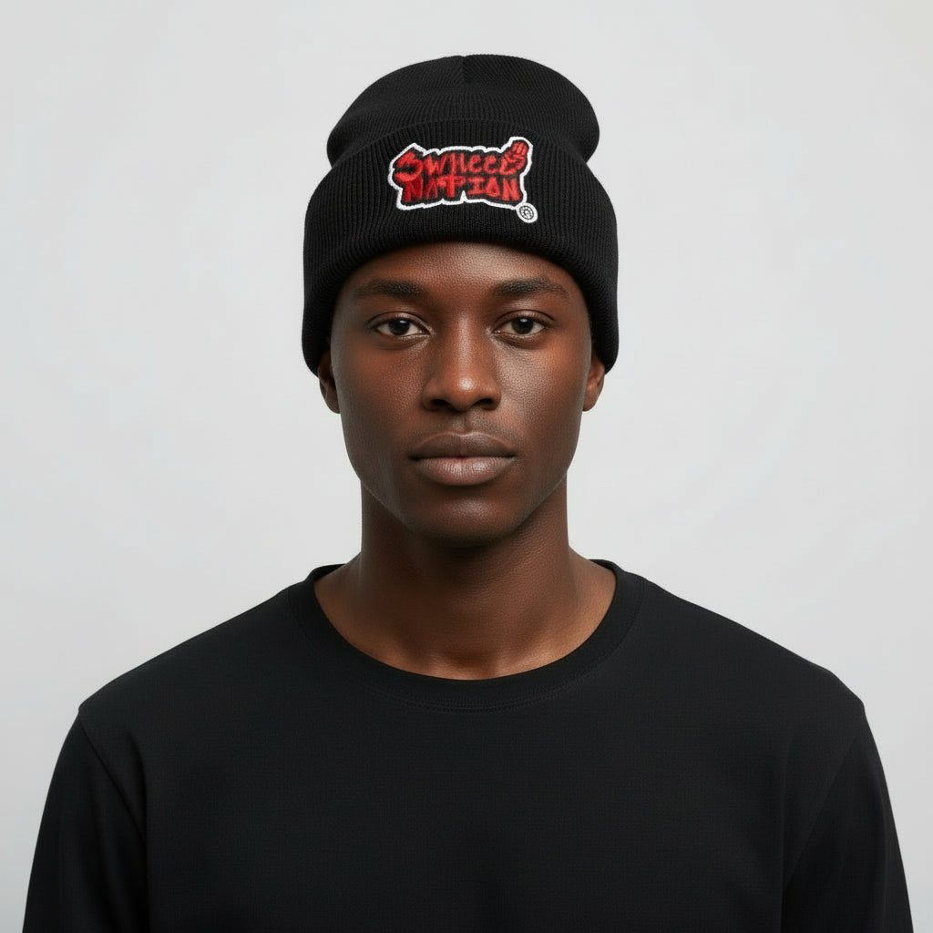 Three Wheel Nation beanie Black with Red Logo