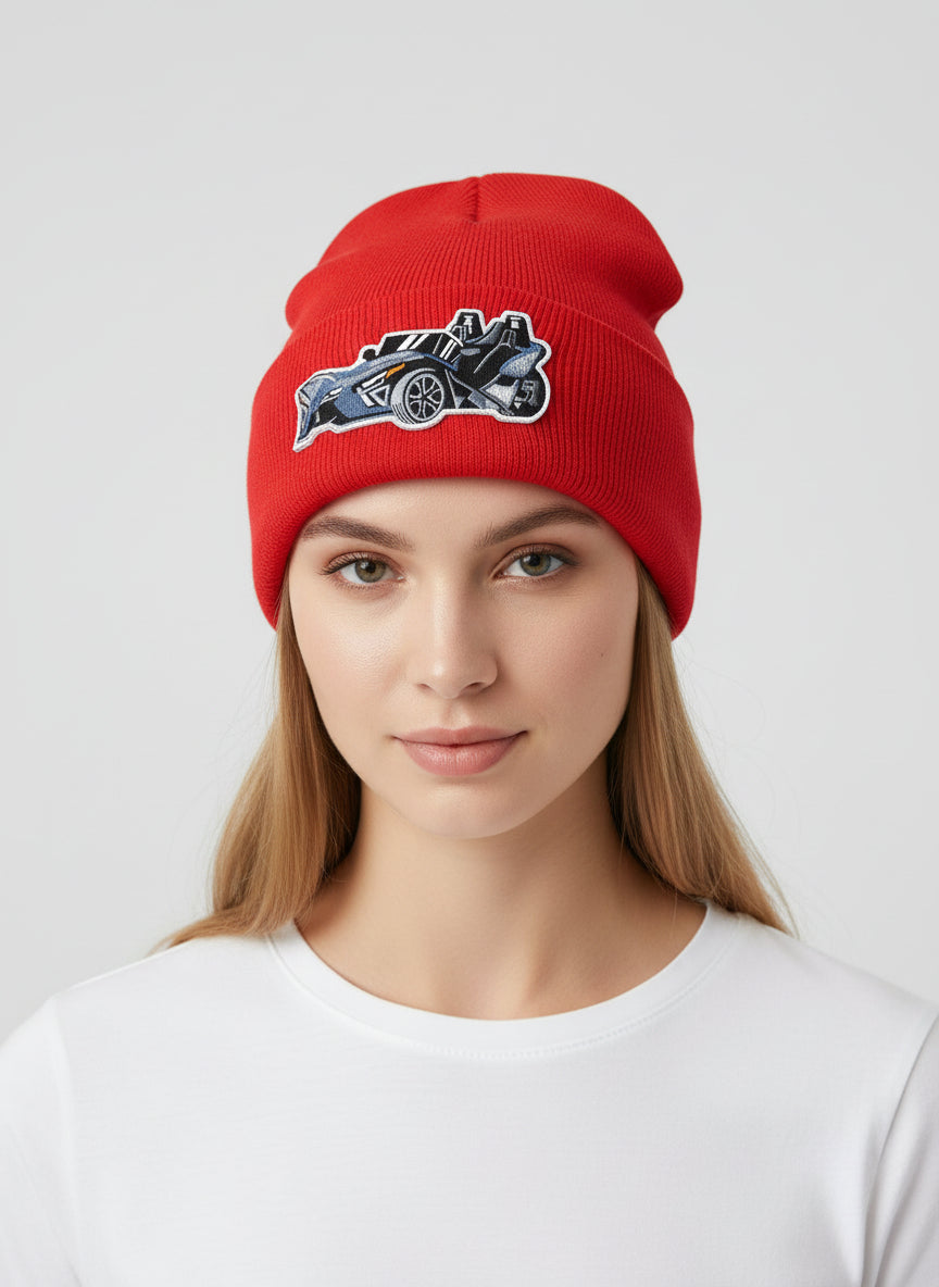 Three Wheel Nation beanie Red with Black Slingshot