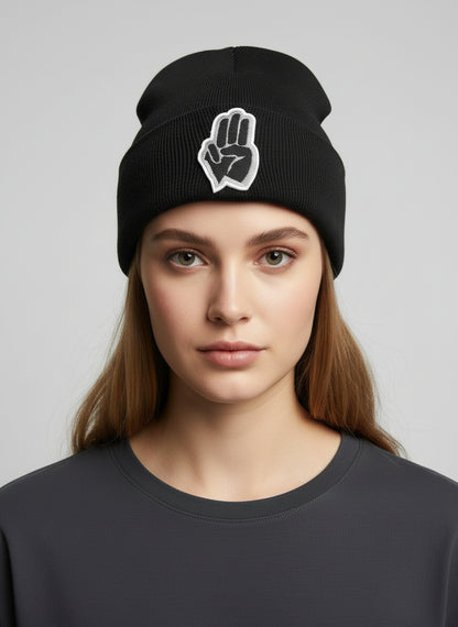 Three Wheel Nation Custom Black Beanie with Black Fingers