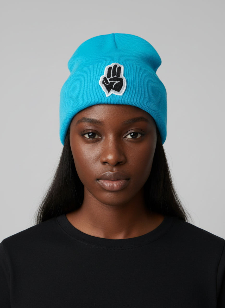 Three Wheel Nation beanie Aqua with Black 3 Finger