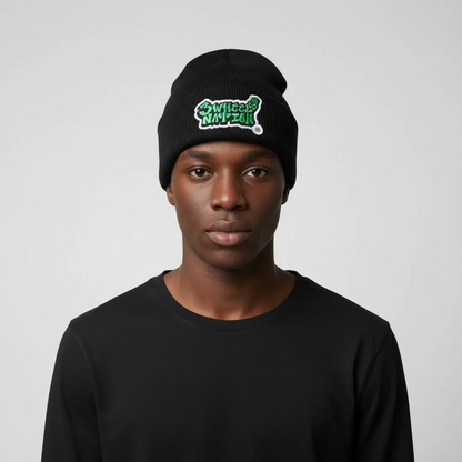 Three Wheel Nation beanie Black with Green Logo