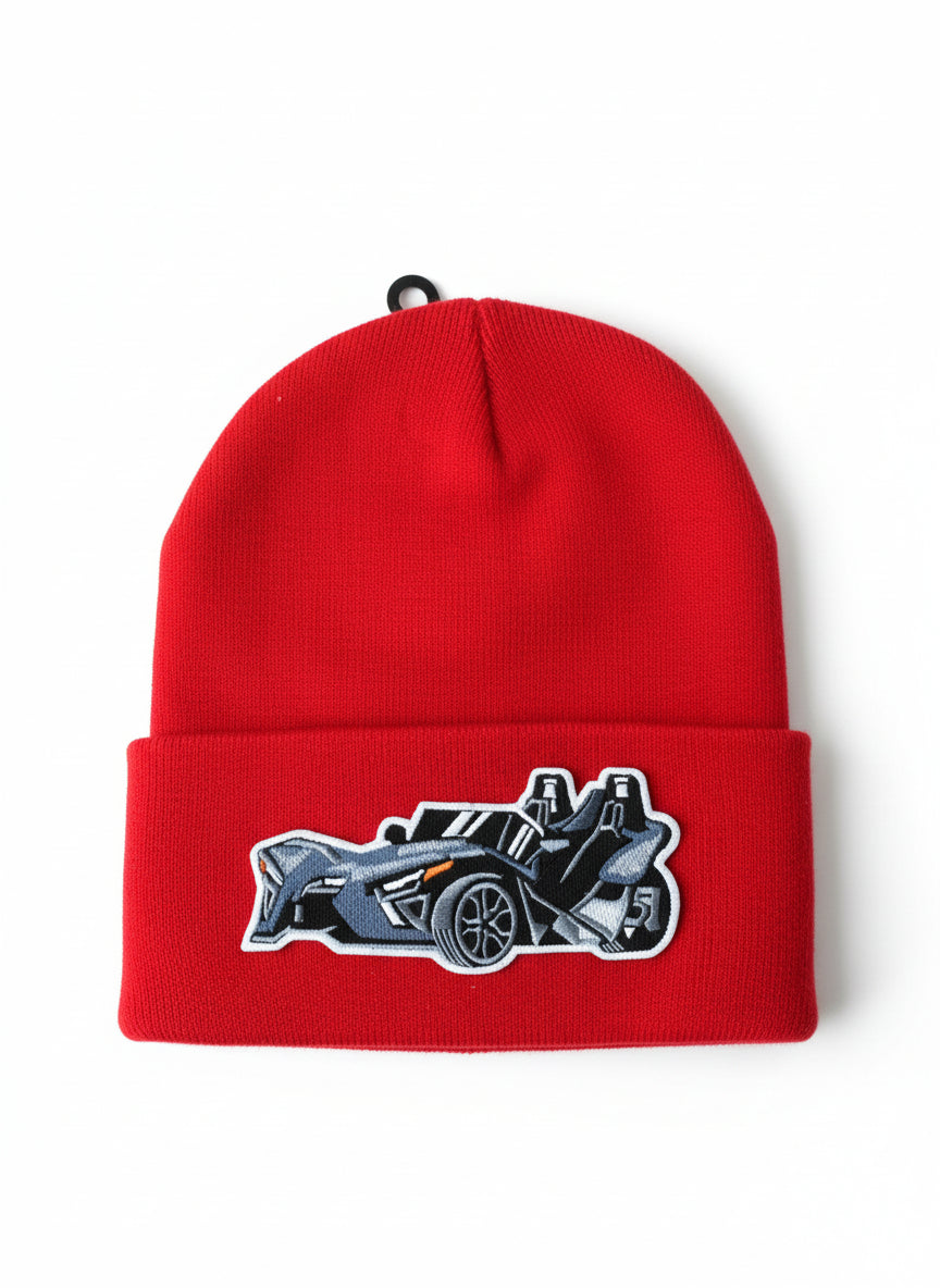 Three Wheel Nation beanie Red with Black Slingshot